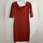 Zara Trafaluc Rust Bodycon Midi Dress Sz S | 3/4 Sleeve Ruched Neckline Red Photo 1