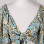 Karma Highway Blue Cream Crop Top with Full Sleeves and Tie Waist One Size Size undefined Photo 4