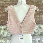 ZARA NWT Vest Tweed Cropped Pink Green Plaid S Pastel Y2K Festival Preppy Chic Photo 2