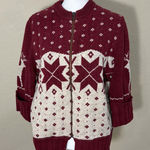 Woolrich  Womens Red Nordic Reindeer Wool Blend Cardigan Sweater Sz M Holiday EUC Photo 0