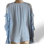 Love Riche Baby Blue Lace Trimmed Blouse Photo 2
