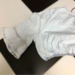 We Wore What NWT  Crop Top Comfort Denim Super Light Stone Wash Ruffle Sleeves sz L Photo 11