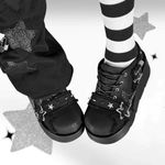 Source Unknown Y2K Star Print Chunky Platform Ankle Women Metal Chain Black Denim Shoes 6.5W 37 Photo 1