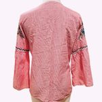 ZARA Blouse Embroidered Bell Sleeve Stripe Beaded Crochet Red Size L Photo 8