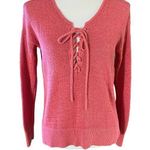 Ann Taylor LOFT Size XS Lace Up Front Sweater Rose Dusty Pink Linen Blend Photo 0