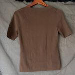 Loft Brown V Neck Stretch Ribbed Knit Short Sleeve Top Size Small Photo 4