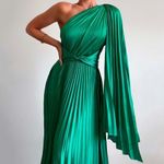 Women’s Green Pleated Maxi Dress One Shoulder Size M NEW Size M Photo 6