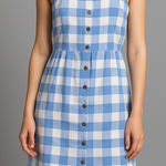 J.Crew Blue Gingham Button Front Linen Sundress Size 2 Dress Preppy Cottage Photo 0