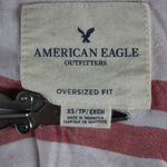 American Eagle  Oversized Fit Size XS Button Down Striped Shirt Pink White Pocket Photo 2