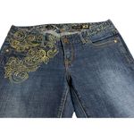 EXPRESS  Y2K X2 Quality Denim Jeans Sz 8 Zelda Skinny Low Rise w/ Gold Embroidery Photo 3