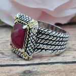 Premier Designs Retired  MILAN Ring Size 8 Two Tone Silver & Gold Red Center Gift Photo 2