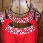 A line red haltered keyhole beaded ruched chiffon prom dress with slit XS/2 Size undefined Photo 8