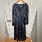 Ciebon Lilian Long Sleeve Satin Wrap Maxi Dress M Blue Size M Photo 1