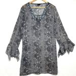 Yuka Beach Chiffon Large Bell Sleeve Coverup Dress Swim Pool Summer Sheer Sequin Black Photo 0