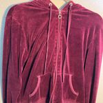 New York & Company Red Velvet Velour Hoodie Sweatshirt Silk Top SZ M Designer Size M Photo 1