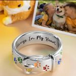 Women’s White Gold Colorful Paw Print “Always in My Heart” Engraved Ring Size 6 Silver Photo 1