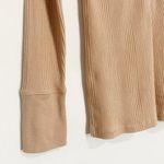 Aerie Heart Eyes Ribbed Waffle Henley Long Sleeve TShirt Blouse Tan Beige Top XS Photo 4