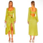 For Love & Lemons Allie Long Sleeve Cutout Ruched Slit Midi Dress Green XS Photo 8
