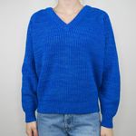 Vintage 90s Contemporary Casuals Blue Knit V Neck Sweater Photo 0
