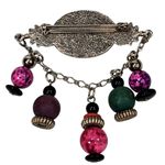 Source Unknown Vtg Bohemian Boho Wood Dangle Beads 2.5" Unsigned Pin Brooch Photo 1