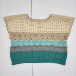 None Open Knit Sleeveless Sweater Crop Top Teal Cream Beige Short Sleeve Top Photo 5
