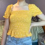 Elodie yellow floral smocked puff sleeve crop top Photo 0