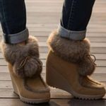 Coach  KATARA ANCLE RARE CAMEL SUEDE Brown Faux Fur Wedge Boots Photo 0