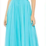 Mac Duggal 70254 Womens Blue Ruffled Shoulder Cut Out Lace Up Gown Dress Photo 1