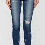 Moussy Vintage Glendele Skinny Leg Distressed Raw Hem Jeans Sz 27 Blue Photo 0