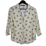 ZARA Button Up Shirt Textured Polka Dot Collared Long Sleeve Small Ivory Beige Photo 11