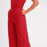 Lulus Sunlight Special Red Embroidered Strapless Jumpsuit, 100% Cotton, Size XS Photo 0