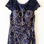 Eliza J  Navy Blue Lace Formal Dress Size 14 Cap Sleeve Long Length‎ Bridesmaid Photo 6