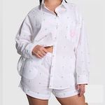 PINK - Victoria's Secret Victoria’s Secret PINK Palm Tree Print Button Down Long Sleeve & Shorts Pajamas Photo 2