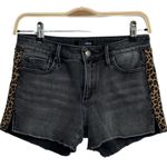 AQUA Cutoff Black Shirts With Cheetah Side Stripe Stretch Jean Shorts Size 28 Photo 2