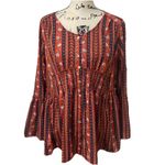 easel Floral Baby Doll Boho oversized Bell Sleeves Side Pockets Flowy Top Sz M Photo 2