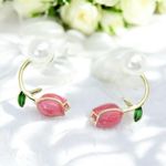 Stunning One Pair‎ of Gold Plated Elegant Pink Rose Bead Ear Studs Earrings Photo 5