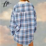 FP Sunday morning, sleep shirt, light blue flannel pop over polo collared top S Photo 9
