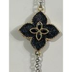 Long Station Necklace Black Clover Flower Druzy Pendant Chain Women's Photo 1