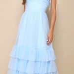 Lulus NWT  Endlessly Darling Light Blue Mesh Tiered Tie-Strap Maxi Dress Size M Photo 0