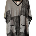 Chico's  Sweater S/M Black White Knit Striped Pullover Tabard Patchwork Poncho Photo 0