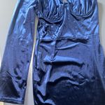 Women's Satin One Shoulder Cut Out Long Sleeve Bodycon Sexy Mini Dress M Blue Size M Photo 2