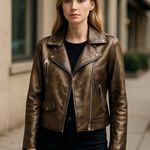 Baccini NWT BACCINNI Faux Leather Gold Metallic Studded Collar Line Photo 0