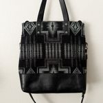 Pendleton  | Long Tote Foldover Bag Crossbody Wool Leather Harding Black Gray Photo 6