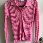 ZARA  Pink Cable Knit‎ Button Down Collared Shirt small coastal preppy Photo 0