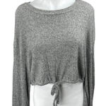 American Threads  Gray Long Sleeve Ribbed Knit Tie Hem Cropped Sweater Top Size M Photo 0