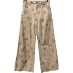 easel Western Print Twill Wide Leg Stretchy Cotton Raw Hem Cropped Pants Small Photo 2