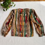 Vintage French Script 80s Satin Brocade Funky Blouse Tan Size 8 Photo 8