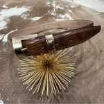 Fossil  Leather Embossed Crocodile Belt Caramel Color Cowhide Gold Buckle Small Photo 4