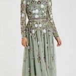 Mac Duggal 5716 Womens Green Sequined Floral Long Sleeve High Neck Midi Dress Photo 0