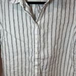 Quince  European Linen Long Sleeve Shirt Oatmeal Black Stripe Button Down Size S Photo 2